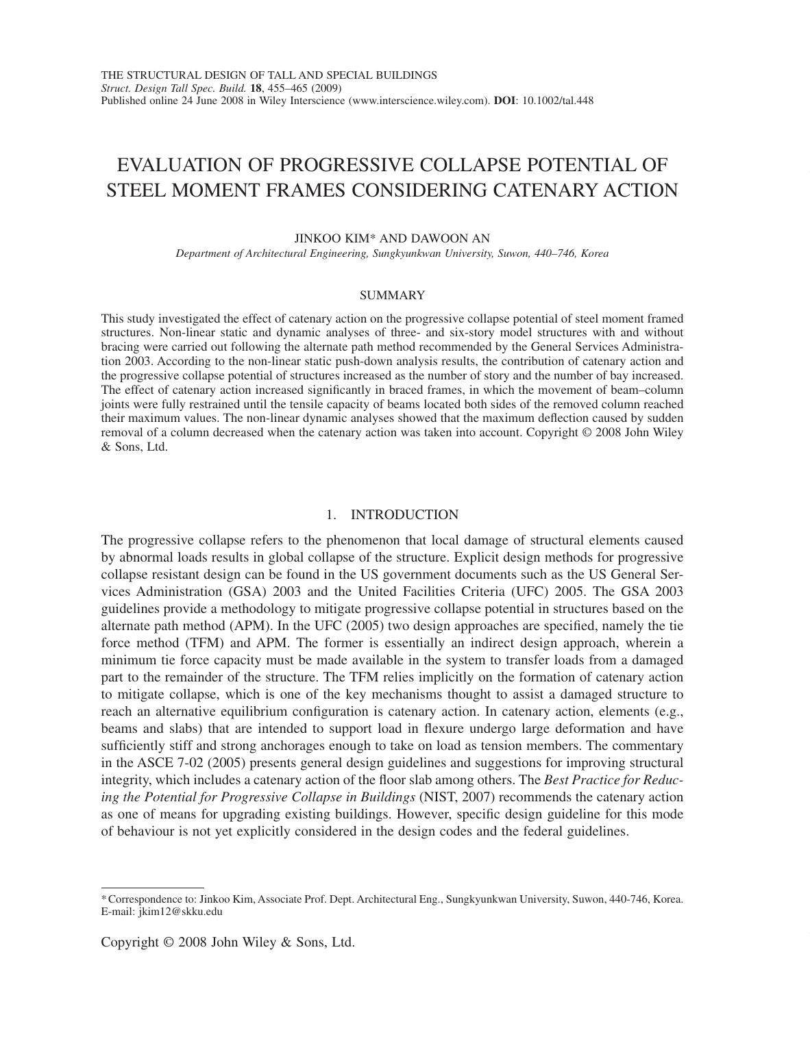 Evaluation of progressive collapse potential of steel moment frames considering catenary action by owen