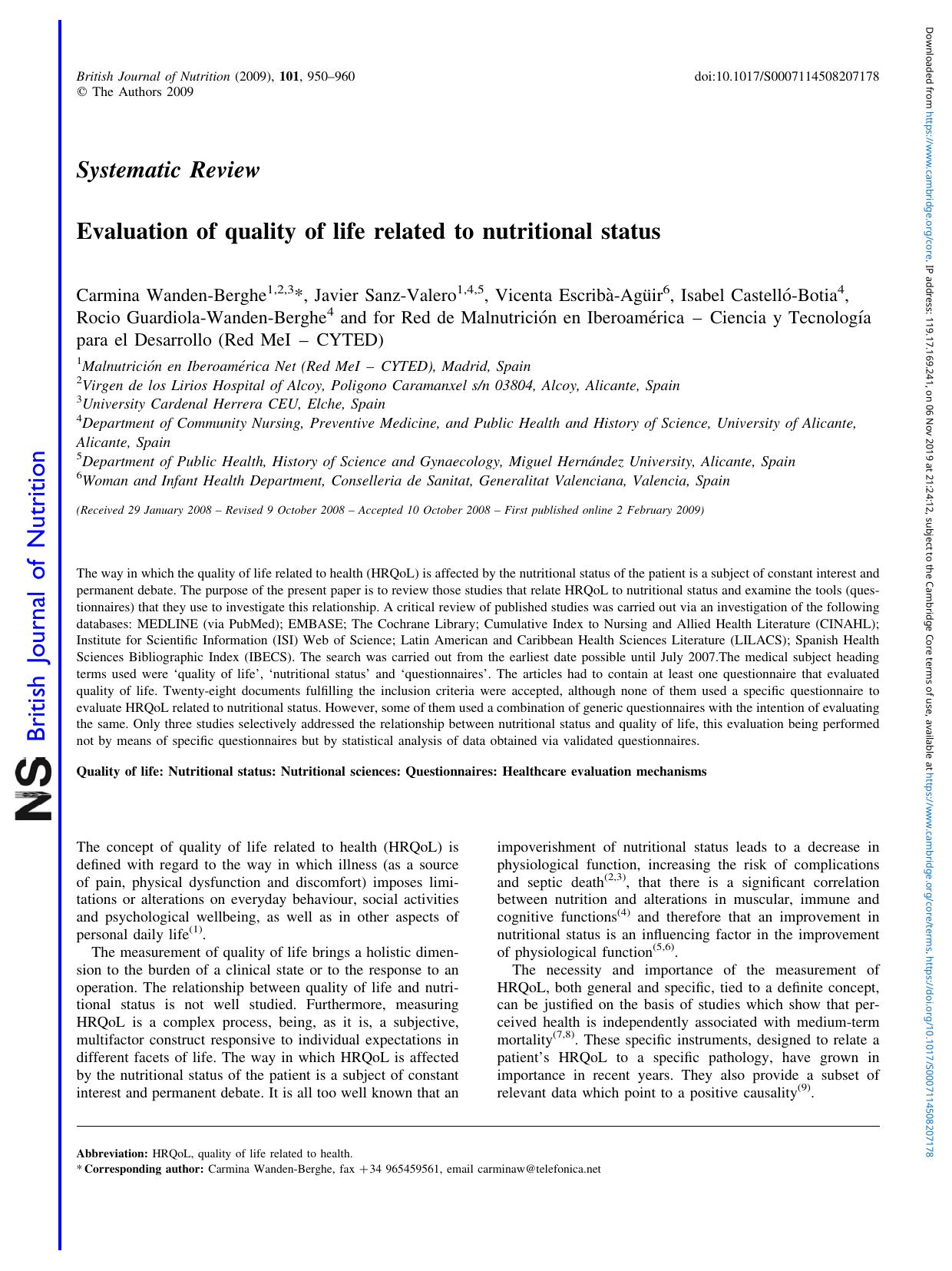 Evaluation of quality of life related to nutritional status by unknow