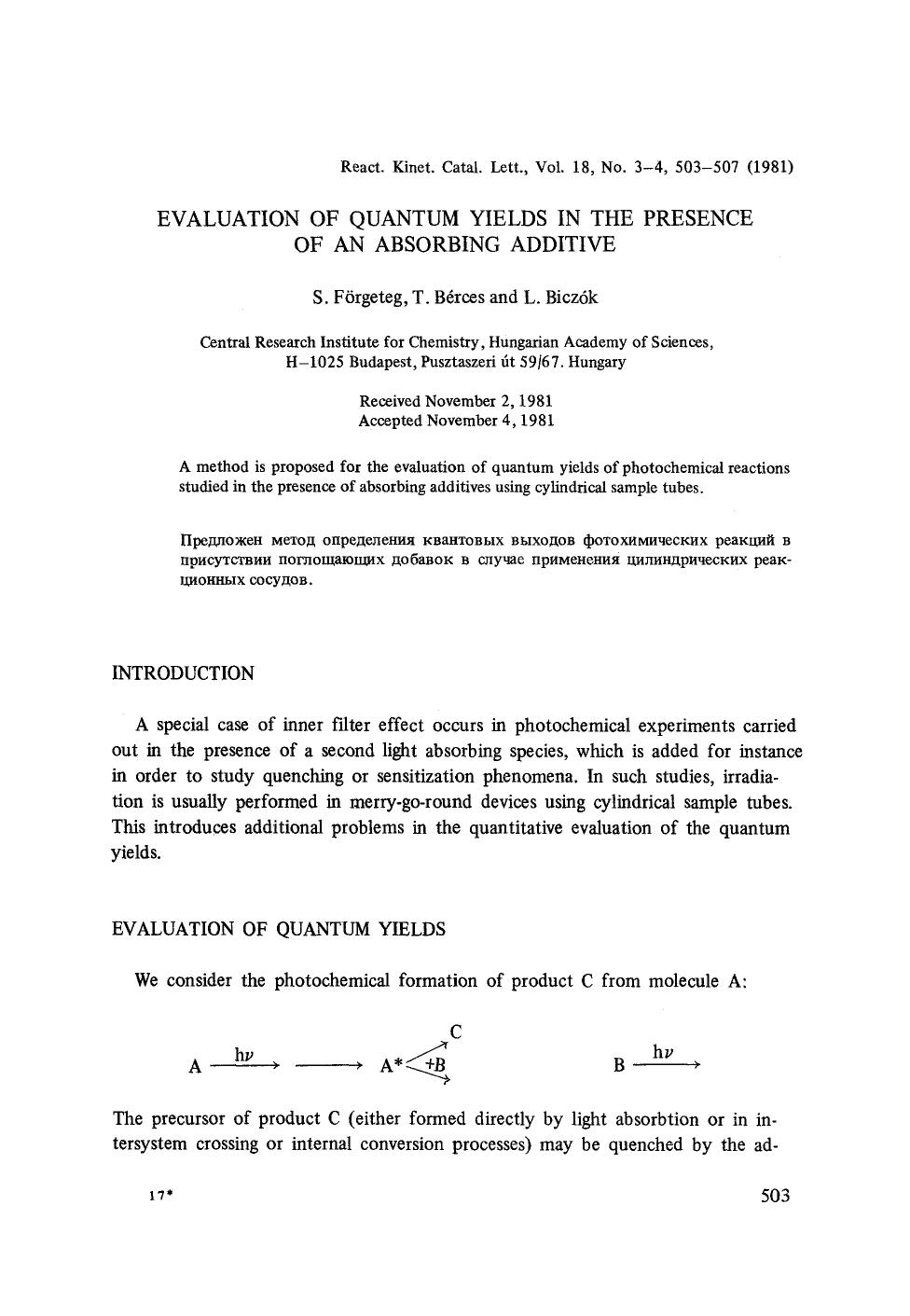 Evaluation of quantum yields in the presence of an absorbing additive by Unknown