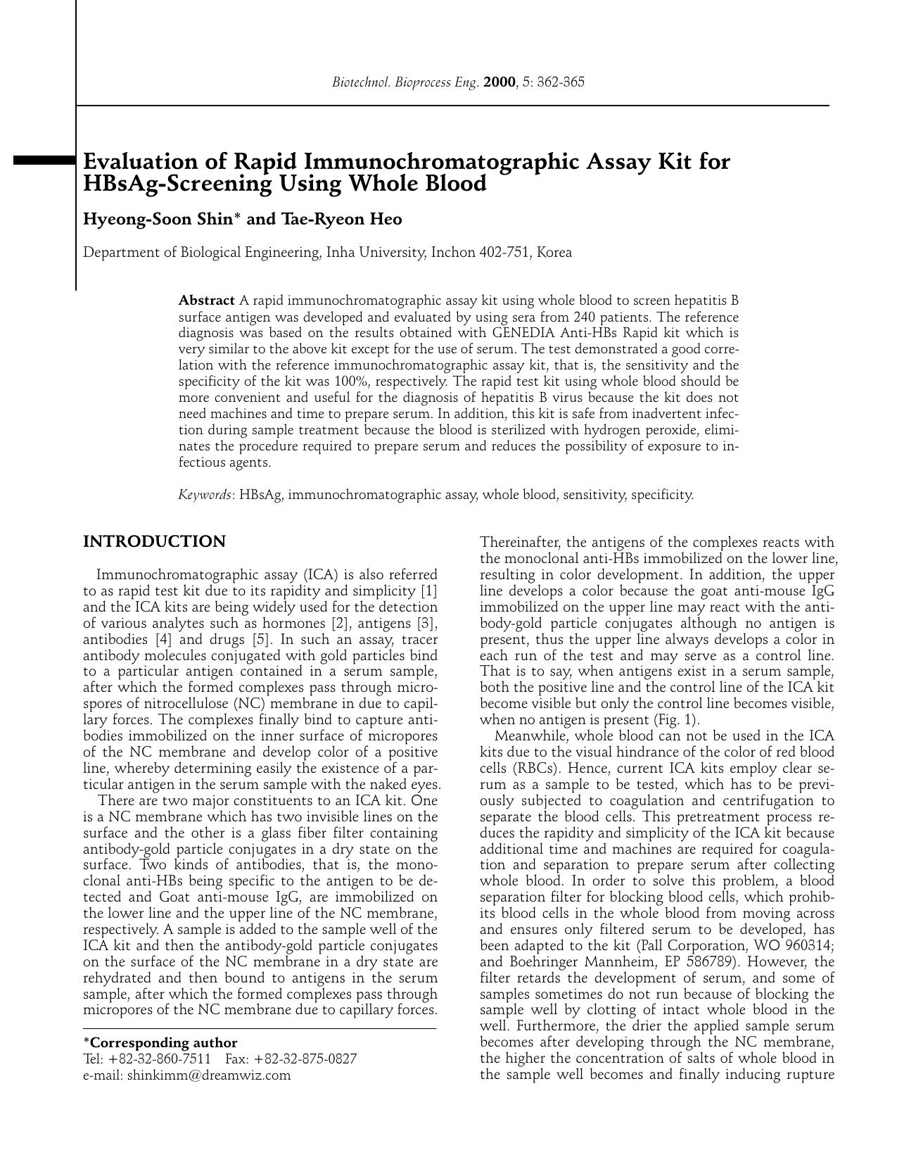 Evaluation of rapid immunochromatographic assay kit for HBsAg-screening using whole blood by Unknown