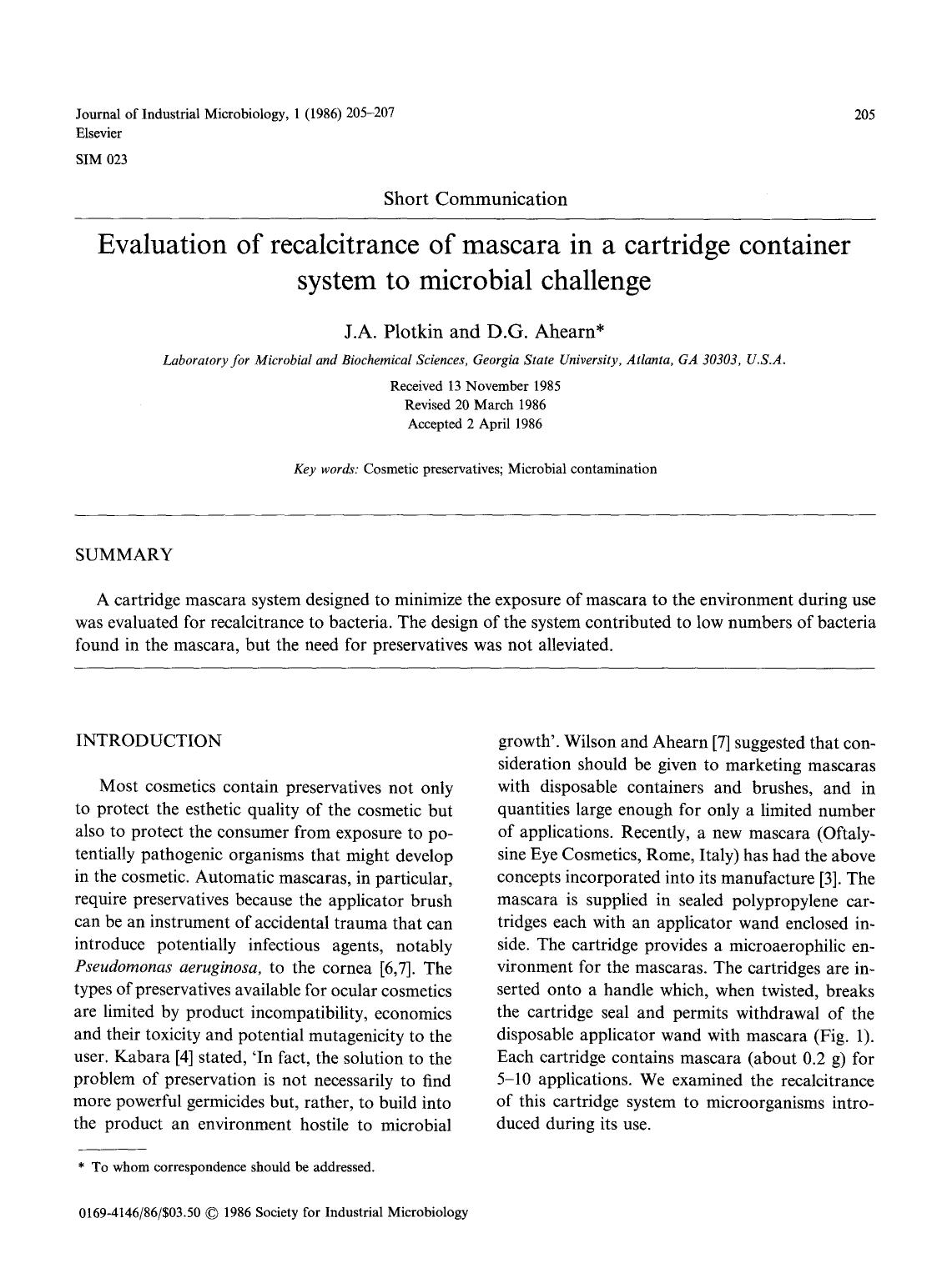 Evaluation of recalcitrance of mascara in a cartridge container system to microbial challenge by Unknown