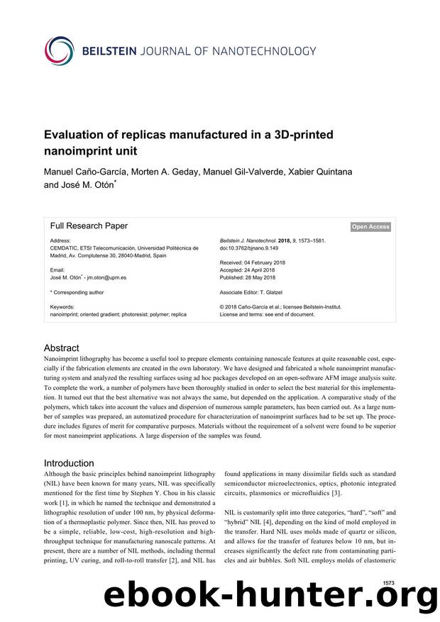 Evaluation of replicas manufactured in a 3D-printed nanoimprint unit by Manuel Caño-García Morten A. Geday Manuel Gil-Valverde Xabier Quintana José M. Otón