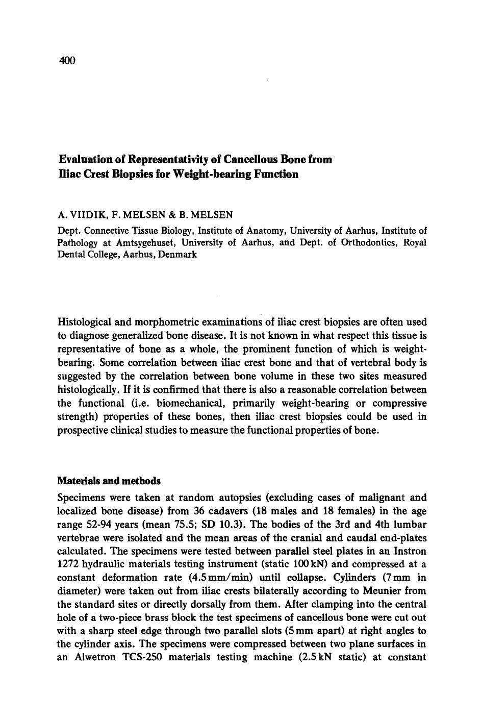 Evaluation of representativity of cancellous bone from iliac crest biopsies for weight-bearing function by Unknown