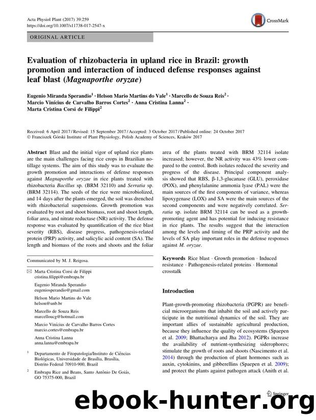 Evaluation of rhizobacteria in upland rice in Brazil: growth promotion and interaction of induced defense responses against leaf blast (Magnaporthe oryzae) by unknow