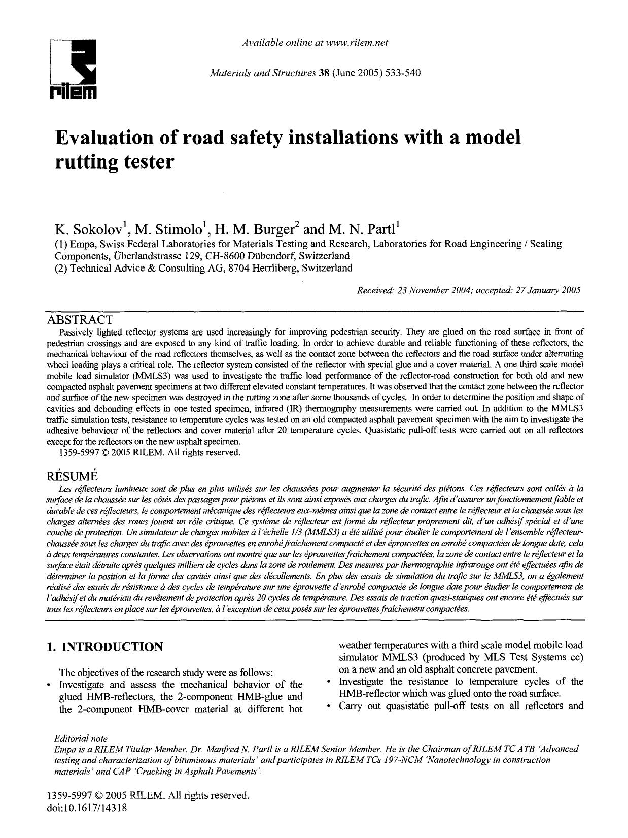 Evaluation of road safety installations with a model rutting tester by Unknown
