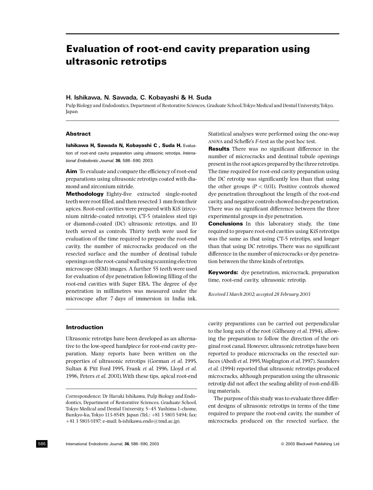 Evaluation of root-end cavity preparation using ultrasonic retrotips by Unknown