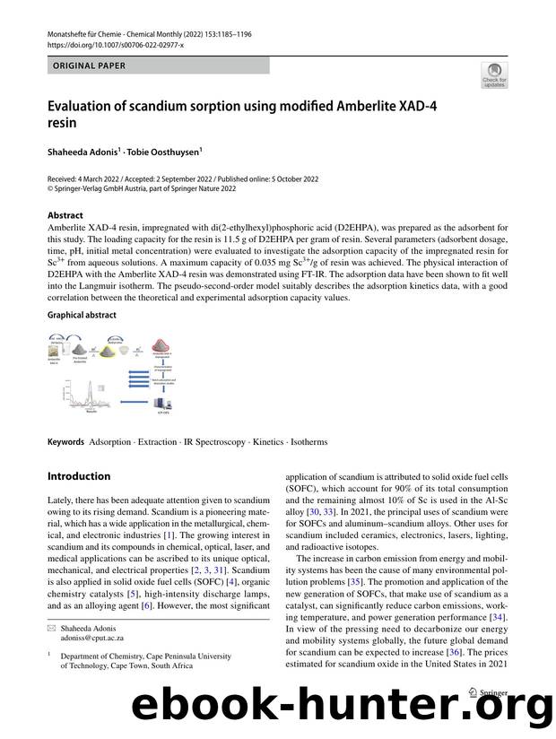 Evaluation of scandium sorption using modified Amberlite XAD-4 resin by Shaheeda Adonis & Tobie Oosthuysen