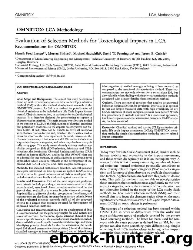 Evaluation of selection methods for toxicological impacts in LCA recommendations for OMNIITOX by Unknown