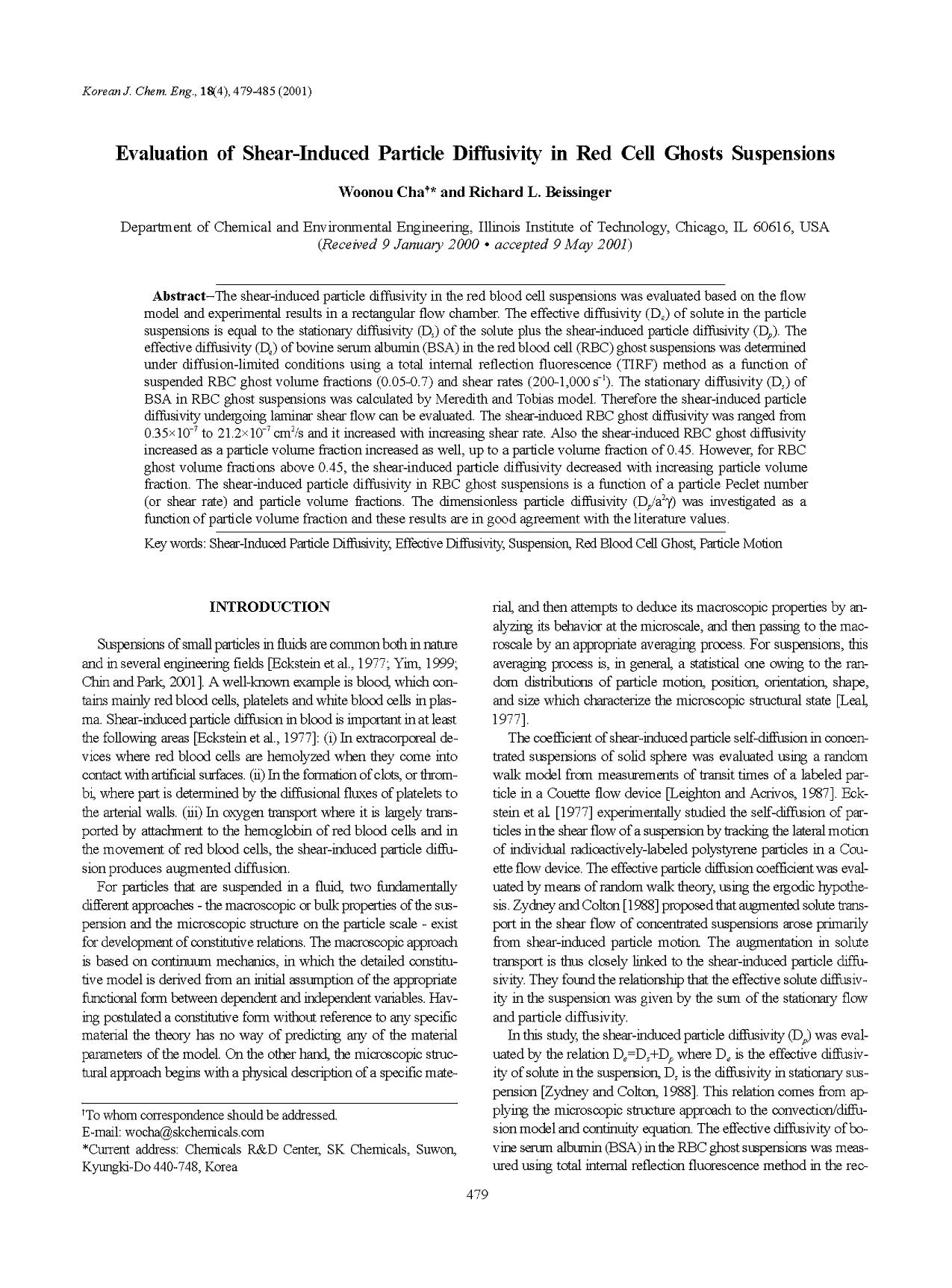 Evaluation of shear-induced particle diffusivity in red cell ghosts suspensions by Unknown