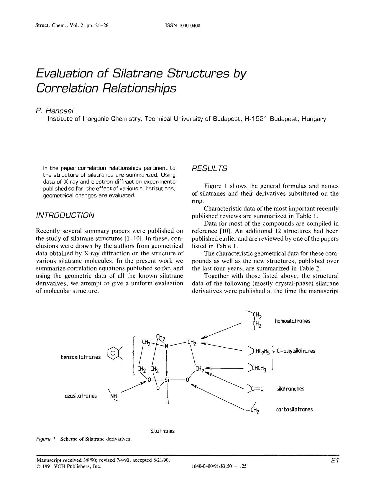 Evaluation of silatrane structures by correlation relationships by Unknown