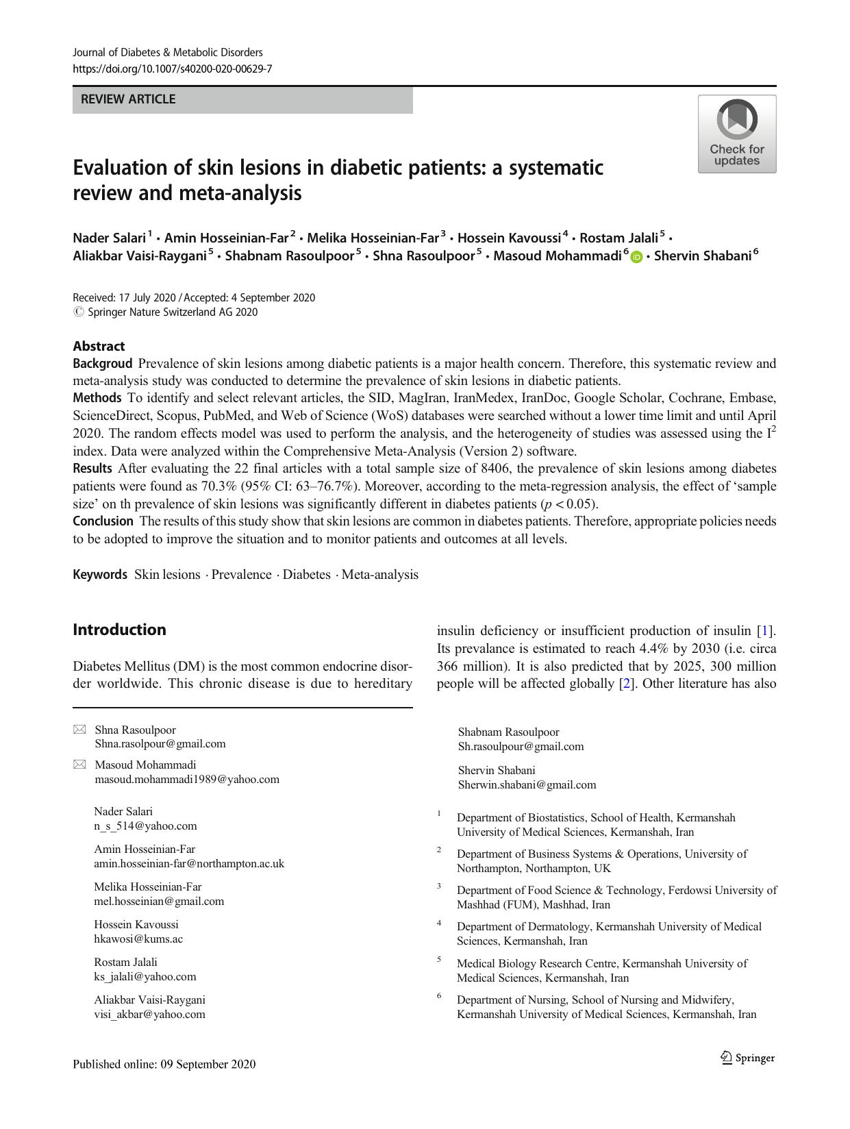 Evaluation of skin lesions in diabetic patients: a systematic review and meta-analysis by unknow