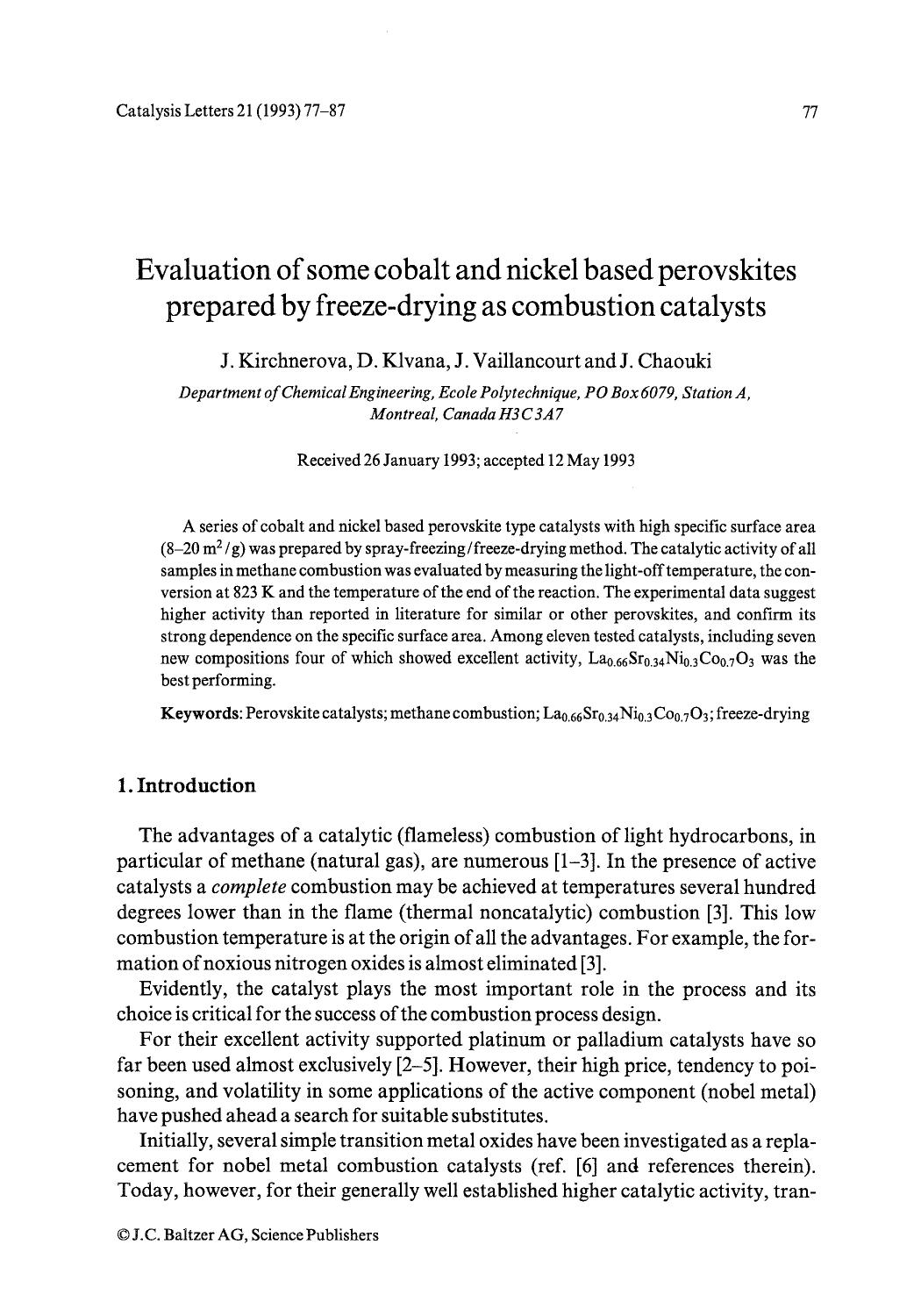 Evaluation of some cobalt and nickel based perovskites prepared by freeze-drying as combustion catalysts by Unknown