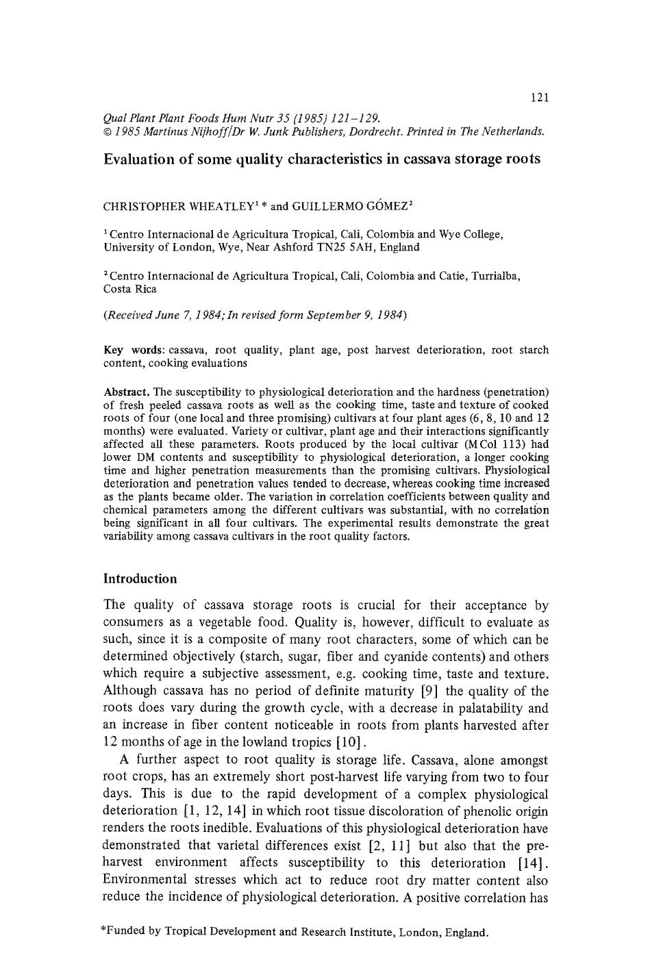 Evaluation of some quality characteristics in cassava storage roots by Unknown