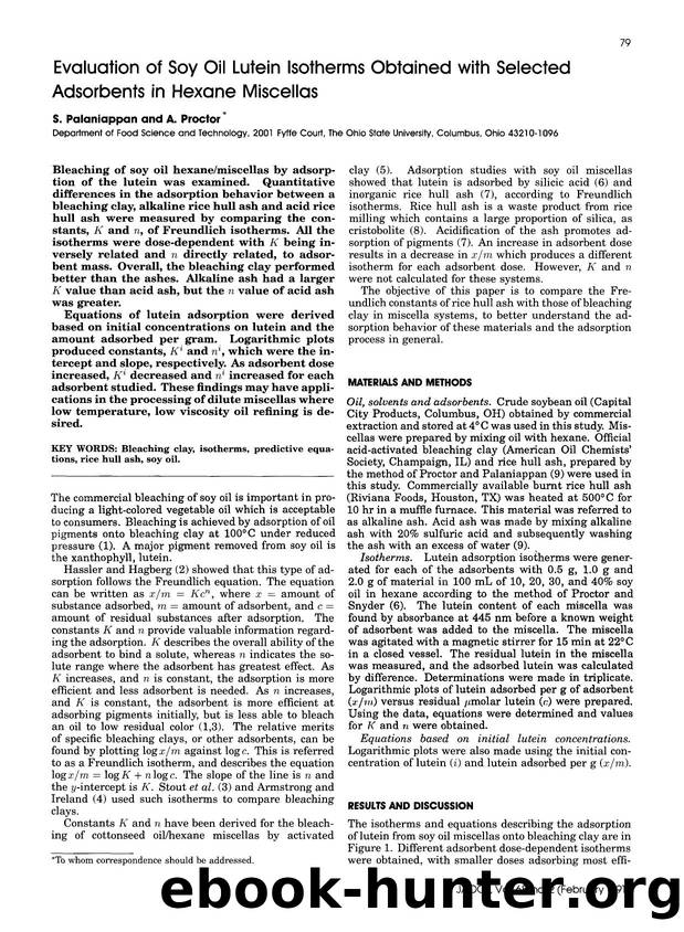 Evaluation of soy oil lutein isotherms obtained with selected adsorbents in hexane miscellas by Unknown