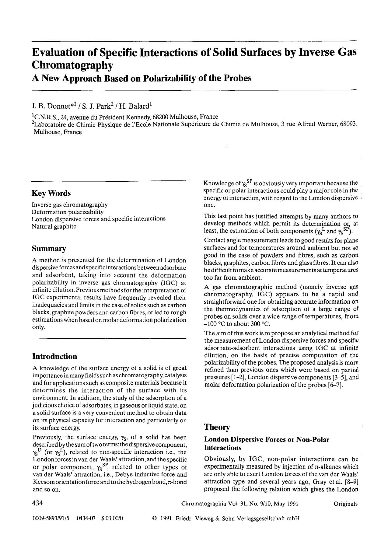 Evaluation of specific interactions of solid surfaces by inverse gas chromatography by Unknown
