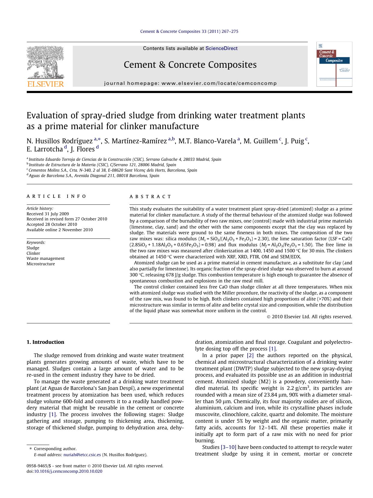 Evaluation of spray-dried sludge from drinking water treatment plants as a prime material for clinker manufacture by unknow