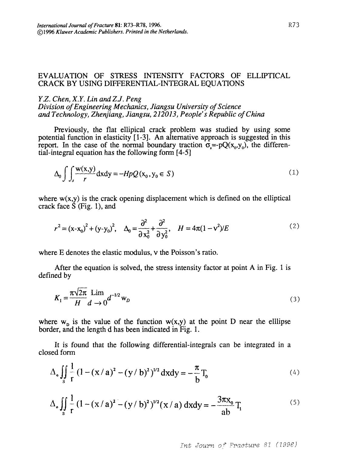 Evaluation of stress intensity factors of elliptical crack by using differential-integral equations by Unknown