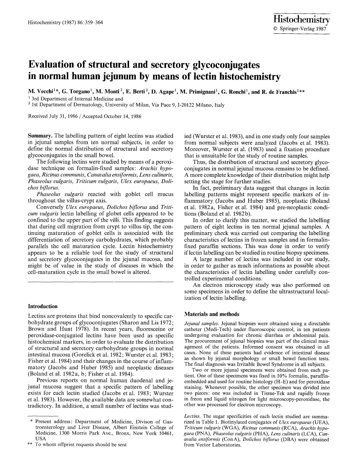 Evaluation of structural and secretory glycoconjugates in normal human jejunum by means of lectin histochemistry by Unknown