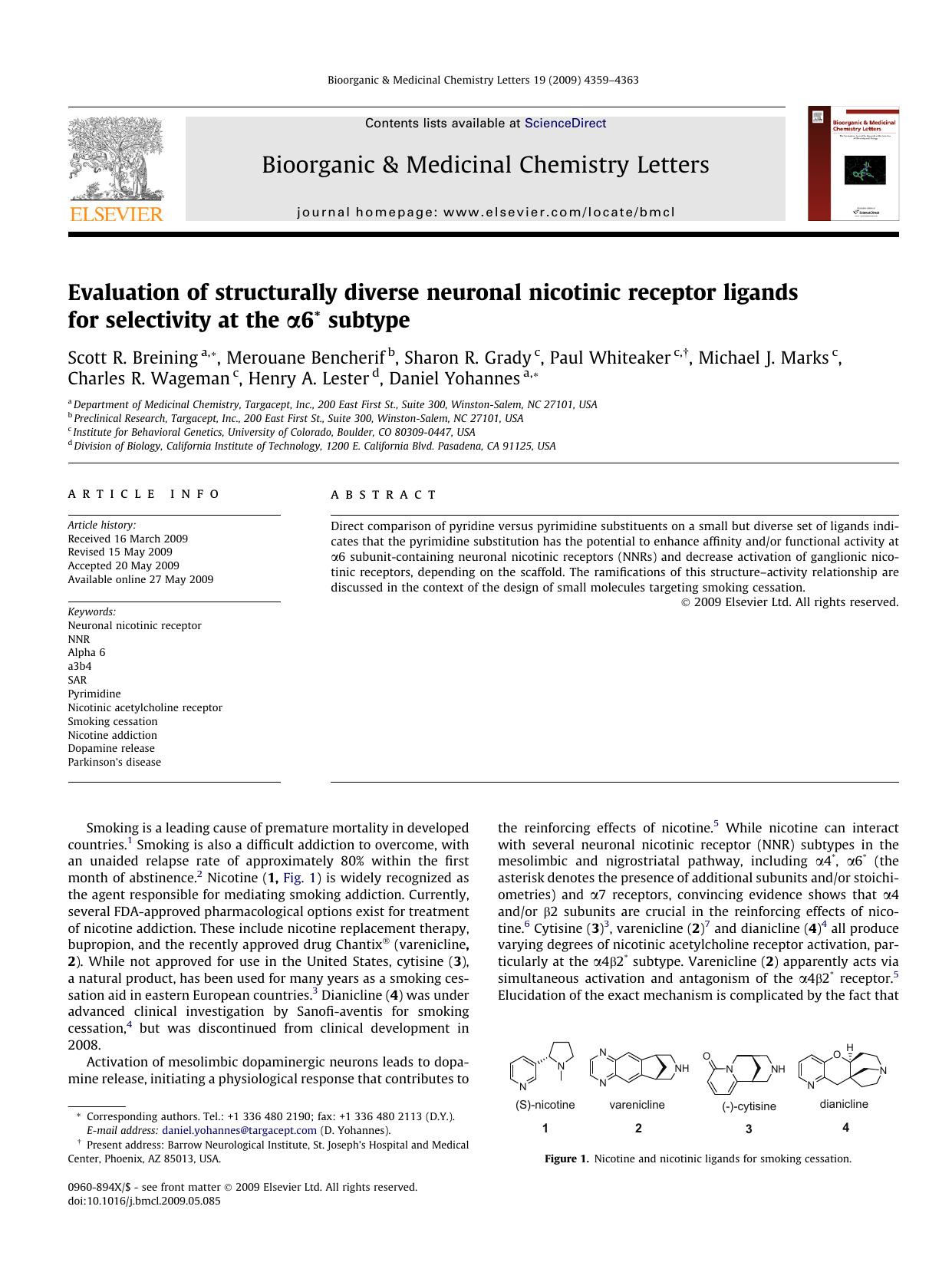 Evaluation of structurally diverse neuronal nicotinic receptor ligands for selectivity at the Î±6â subtype by unknow
