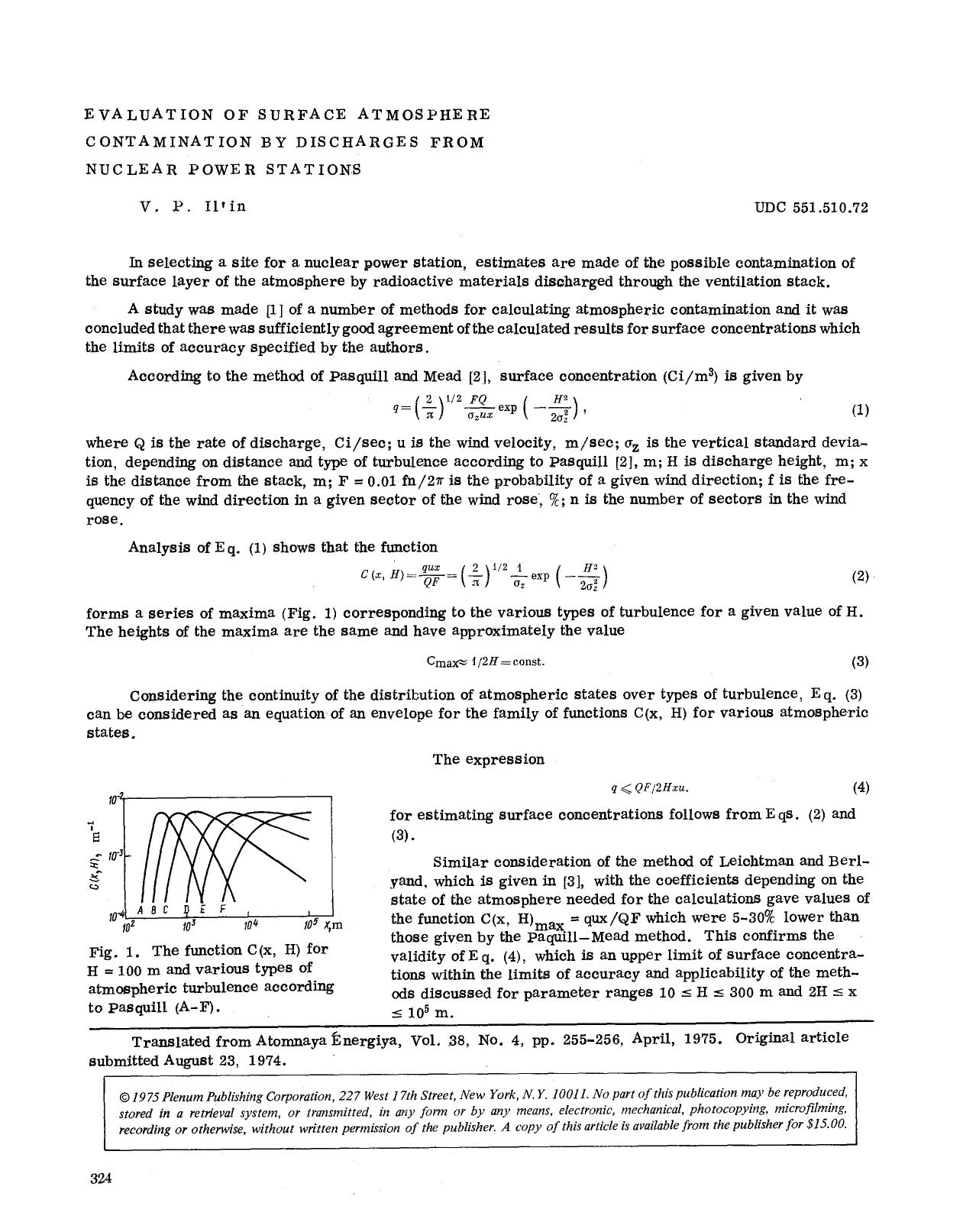 Evaluation of surface atmosphere contamination by discharges from nuclear power stations by Unknown