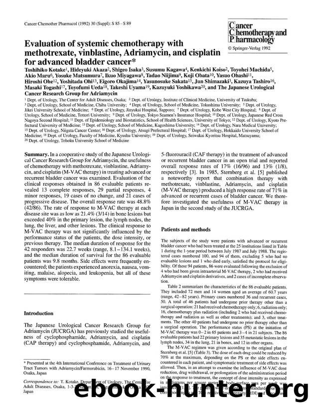 Evaluation of systemic chemotherapy with methotrexate, vinblastine, Adriamycin, and cisplatin for advanced bladder cancer by Unknown