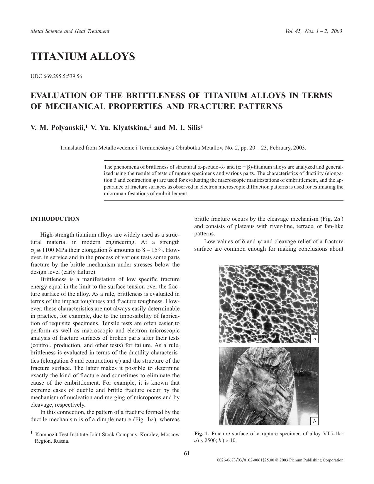Evaluation of the Brittleness of Titanium Alloys in Terms of Mechanical Properties and Fracture Patterns by Unknown