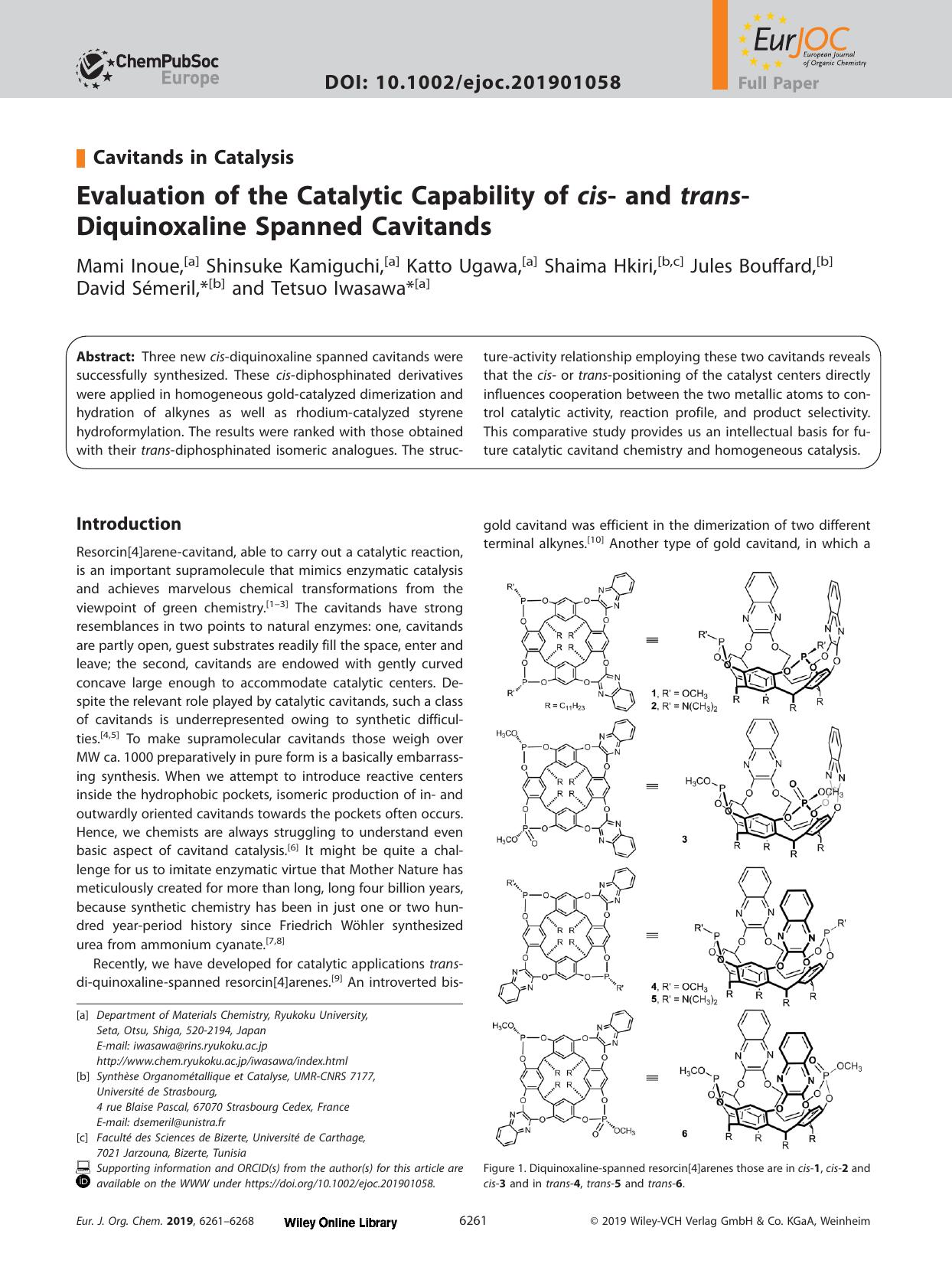 Evaluation of the Catalytic Capability of <i>cis<i>‐ and <i>trans<i>‐Diquinoxaline Spanned Cavitands by Unknown