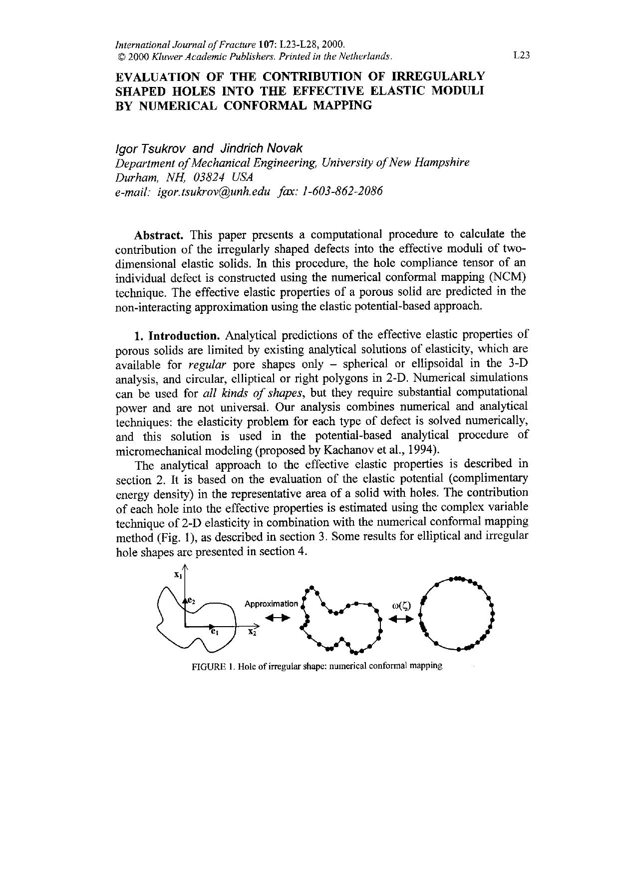 Evaluation of the Contribution of Irregularly Shaped Holes into the Effective Elastic Moduli by Numerical Conformal Mapping by Unknown
