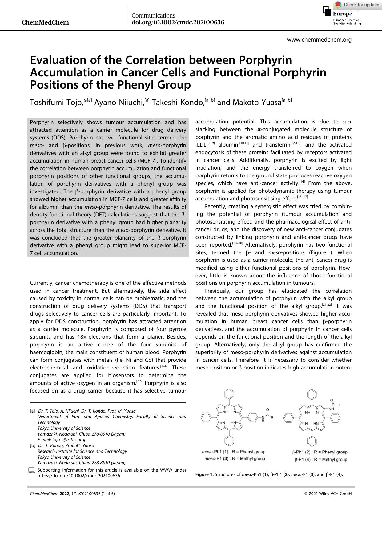 Evaluation of the Correlation between Porphyrin Accumulation in Cancer Cells and Functional Porphyrin Positions of the Phenyl Group by Unknown
