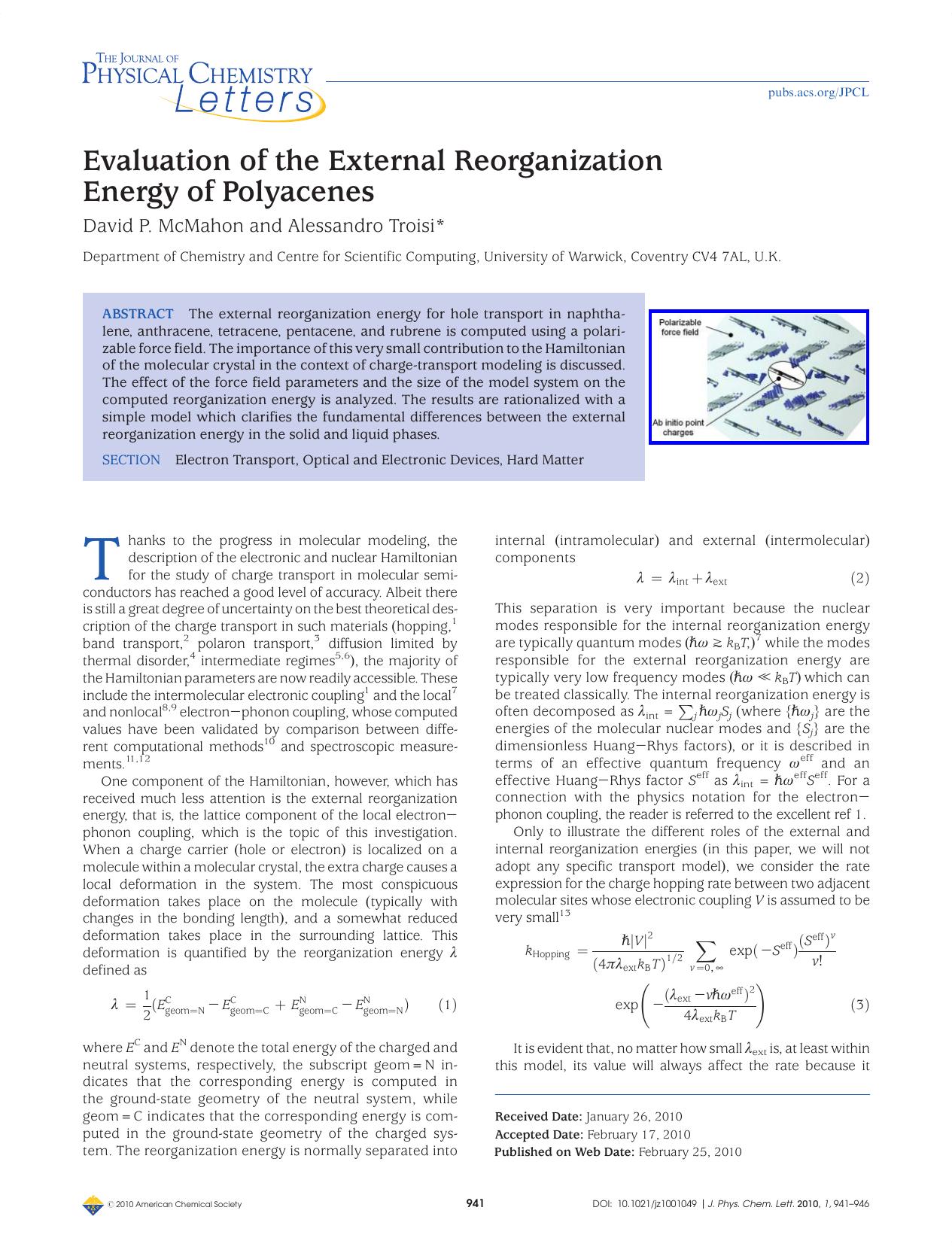Evaluation of the External Reorganization Energy of Polyacenes by Unknown