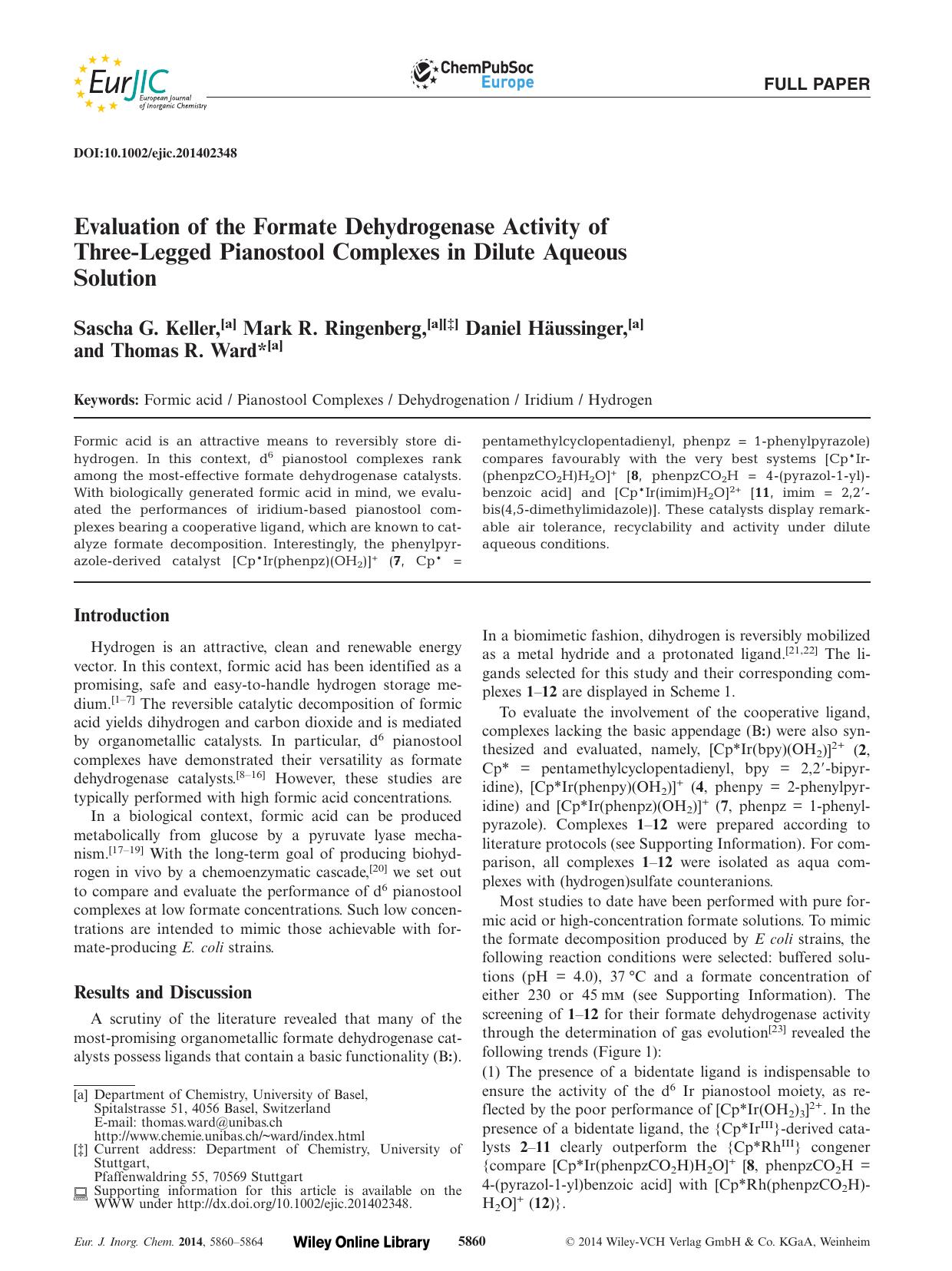Evaluation of the Formate Dehydrogenase Activity of ThreeLegged Pianostool Complexes in Dilute Aqueous Solution by Unknown
