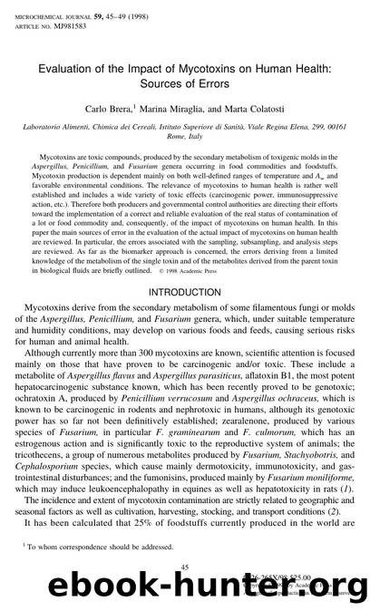 Evaluation of the Impact of Mycotoxins on Human Health: Sources of Errors by Brera C. et al