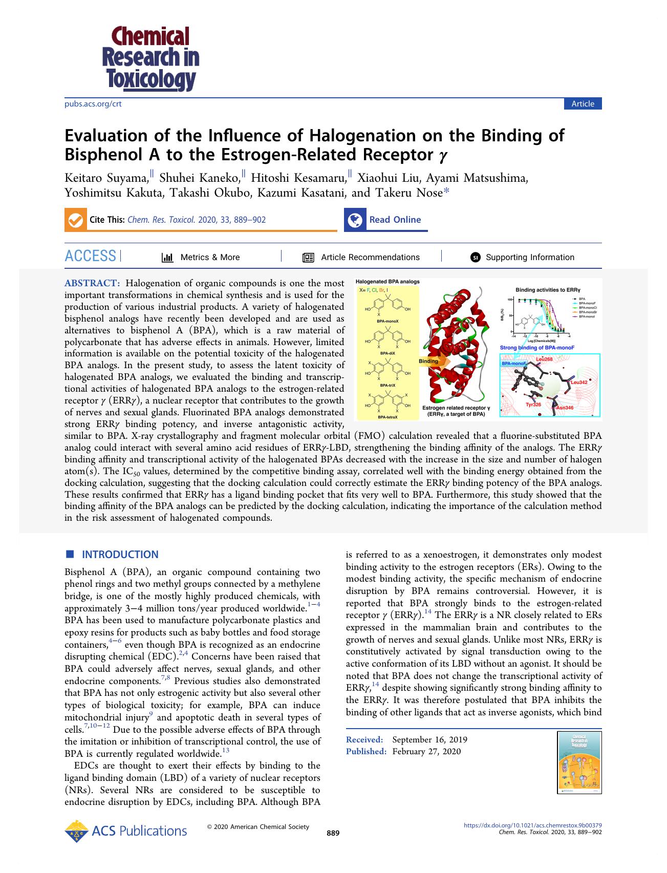 Evaluation of the Influence of Halogenation on the Binding of Bisphenol A to the Estrogen-Related Receptor Î³ by unknow