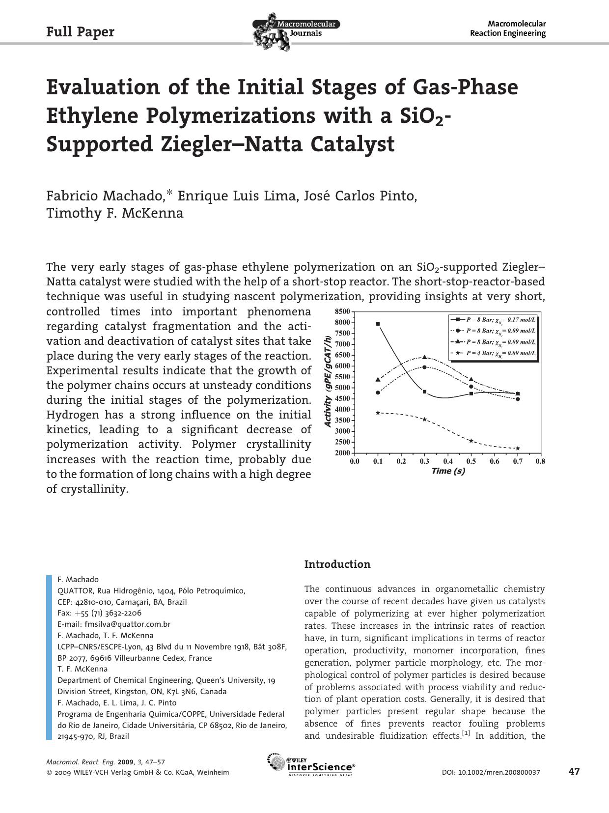 Evaluation of the Initial Stages of Gas-Phase Ethylene Polymerizations with a SiO2-Supported Ziegler-Natta Catalyst by Unknown