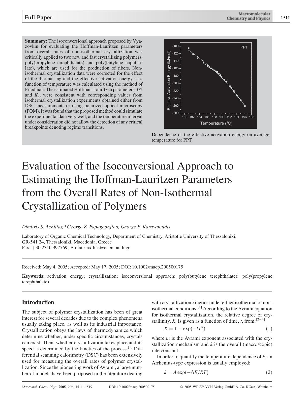 Evaluation of the Isoconversional Approach to Estimating the Hoffman-Lauritzen Parameters from the Overall Rates of Non-Isothermal Crystallization of Polymers by Unknown