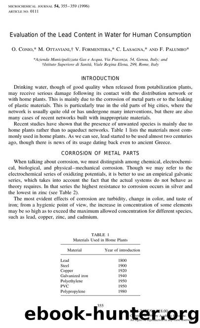 Evaluation of the Lead Content in Water for Human Consumption by Conio O. et al