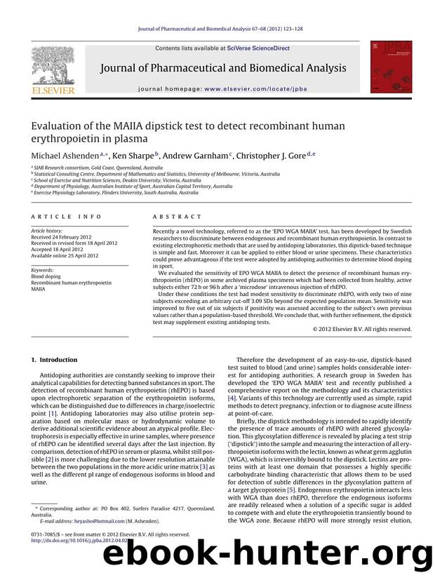 Evaluation of the MAIIA dipstick test to detect recombinant human erythropoietin in plasma by Michael Ashenden