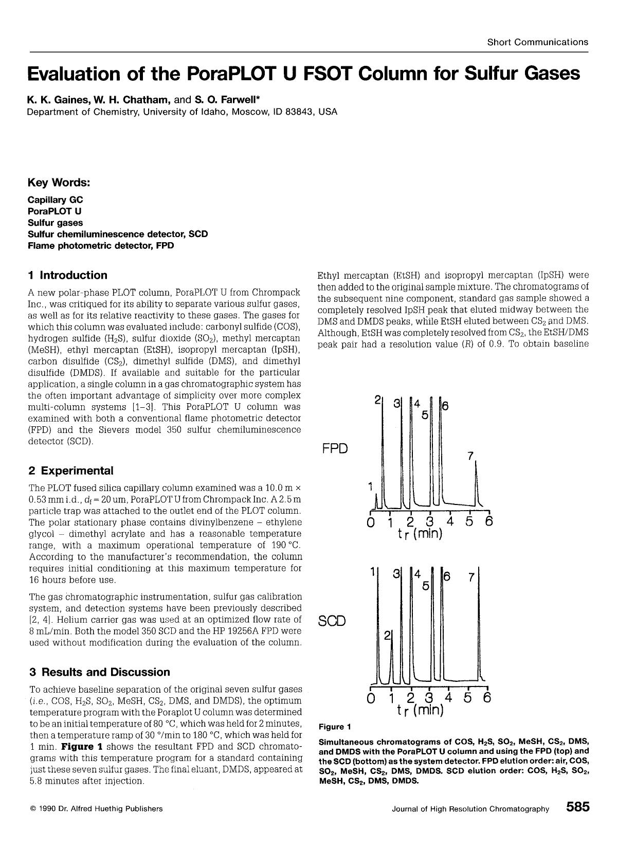 Evaluation of the PoraPLOT U FSOT column for sulfur gases by Unknown