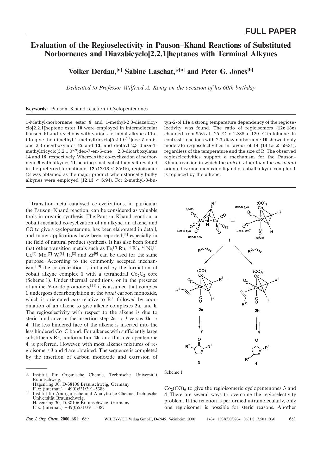 Evaluation of the Regioselectivity in Pauson-Khand Reactions of Substituted Norbornenes and Diazabicyclo[2.2.1]heptanes with Terminal Alkynes by Unknown