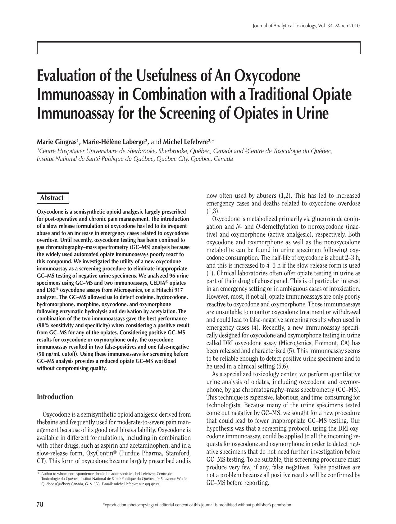 Evaluation of the Usefulness of An Oxycodone Immunoassay in Com by Marie Gingras