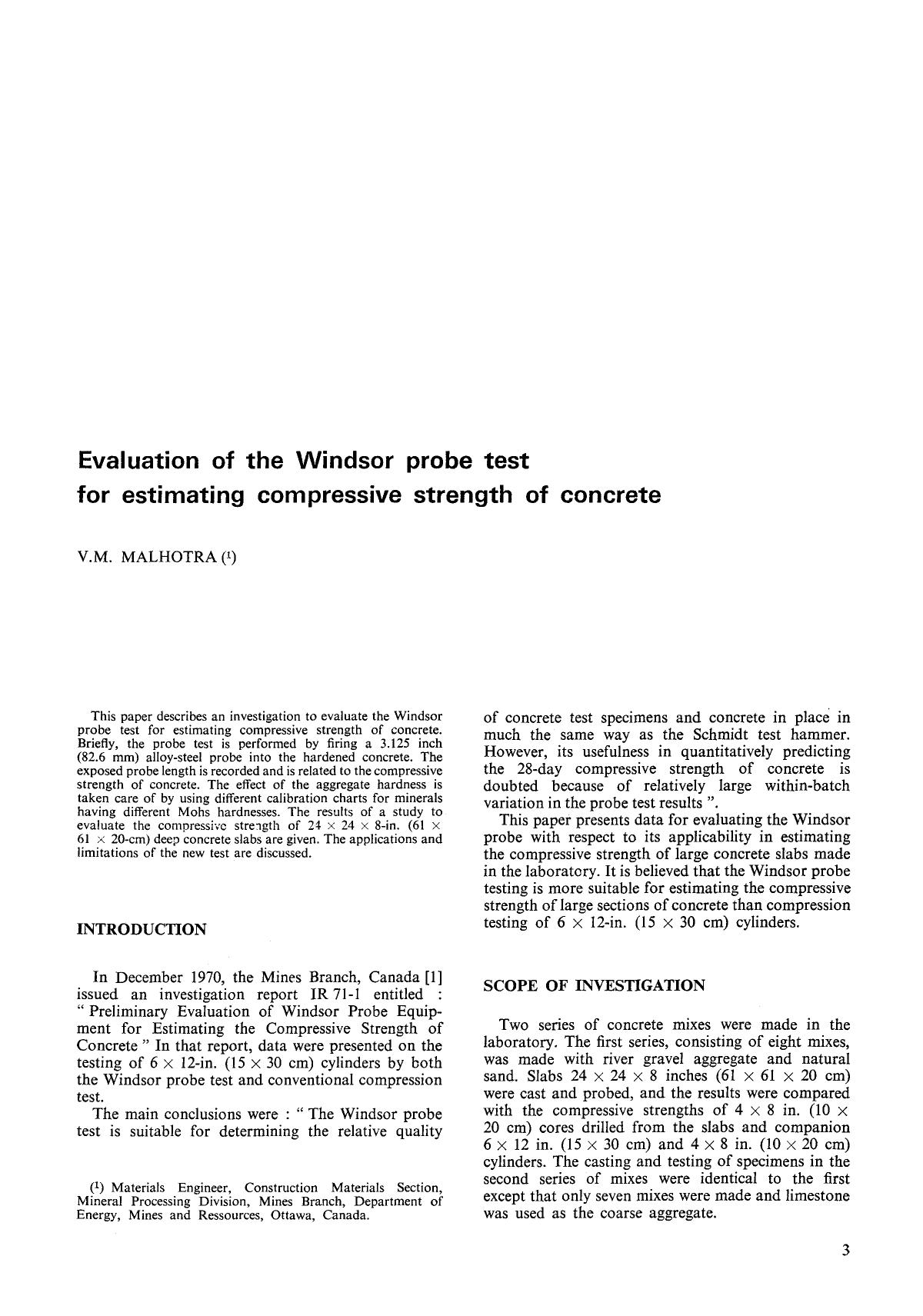 Evaluation of the Windsor probe test for estimating compressive strength of concrete by Unknown