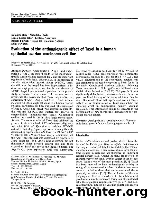 Evaluation of the antiangiogenic effect of Taxol in a human epithelial ovarian carcinoma cell line by Unknown
