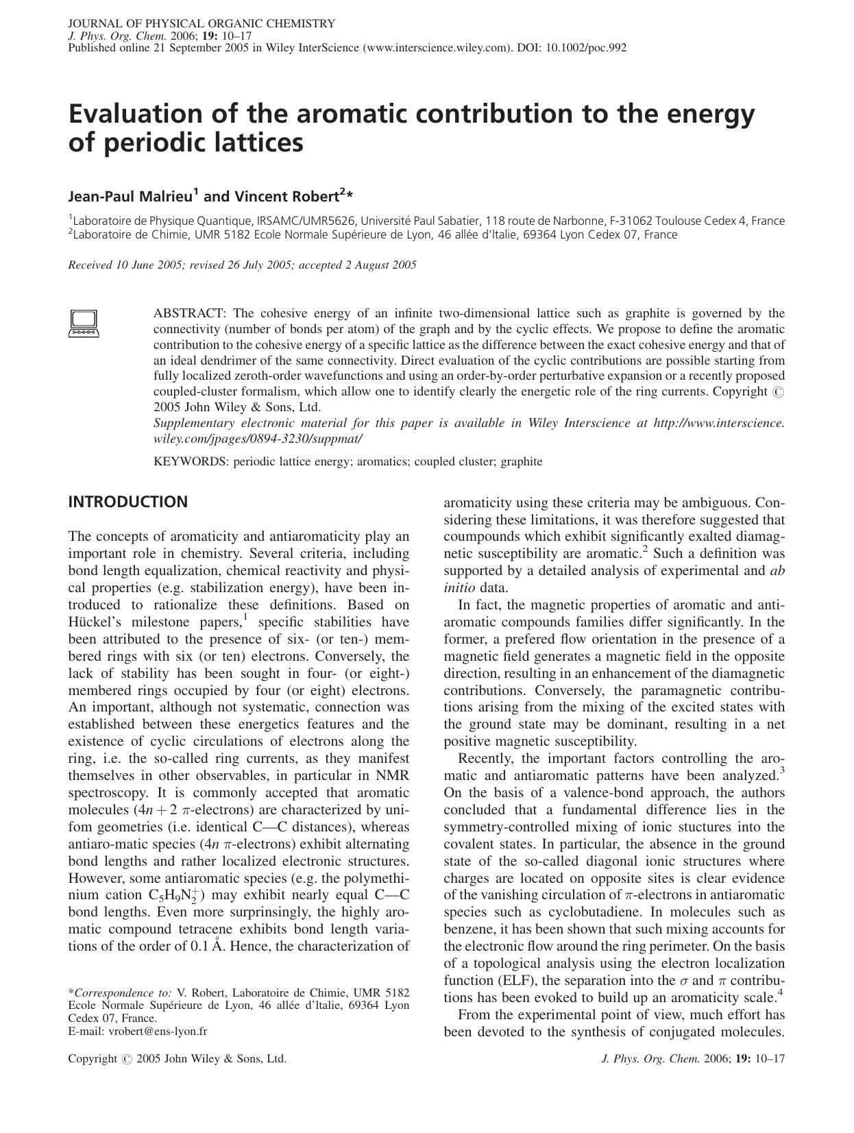 Evaluation of the aromatic contribution to the energy of periodic lattices by Unknown