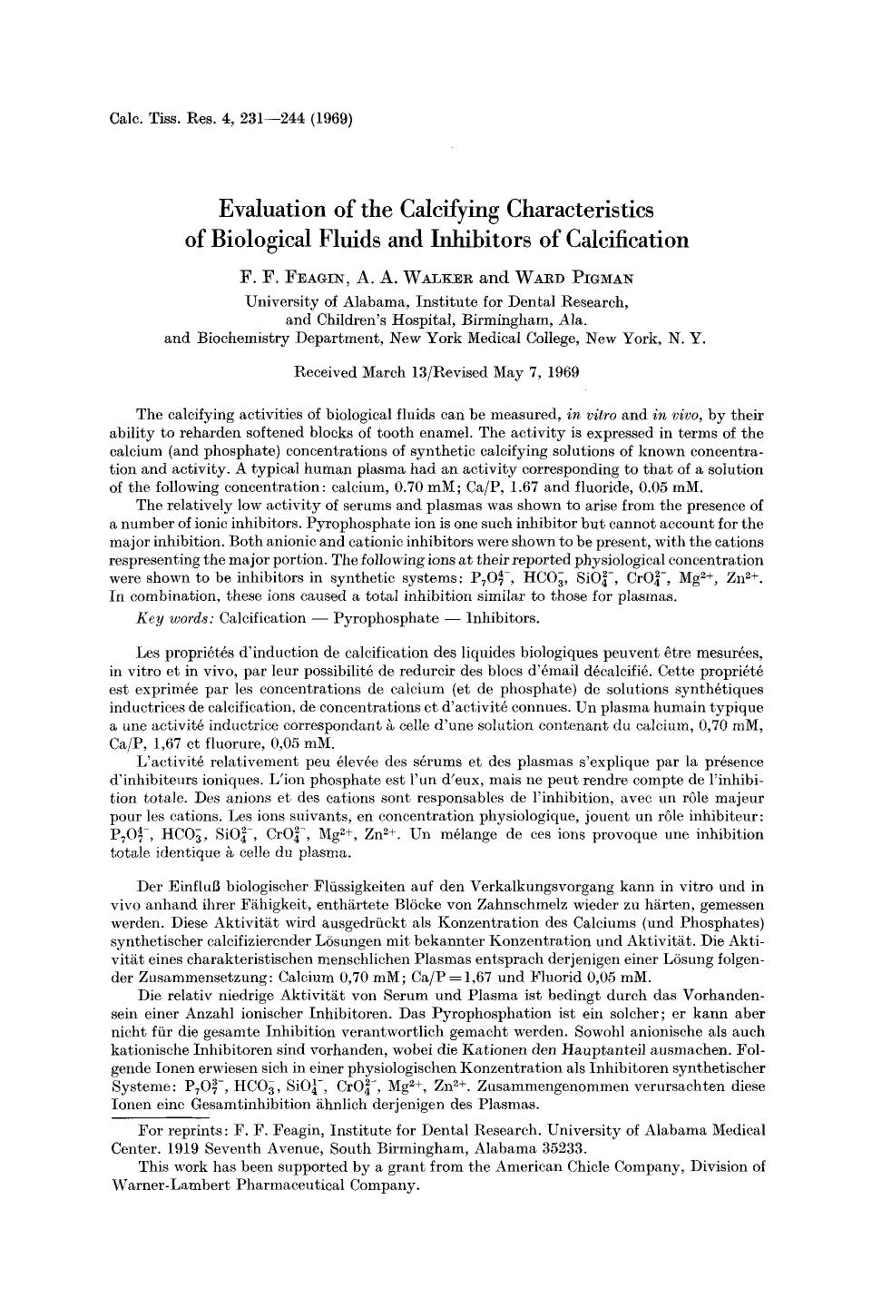 Evaluation of the calcifying characteristics of biological fluids and inhibitors of calcification by Unknown