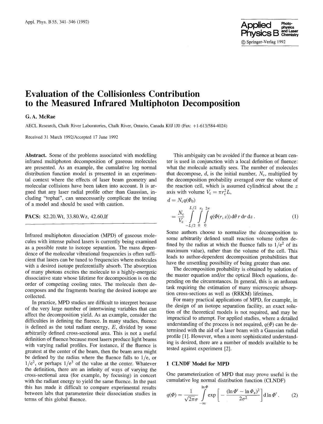 Evaluation of the collisionless contribution to the measured infrared multiphoton decomposition by Unknown