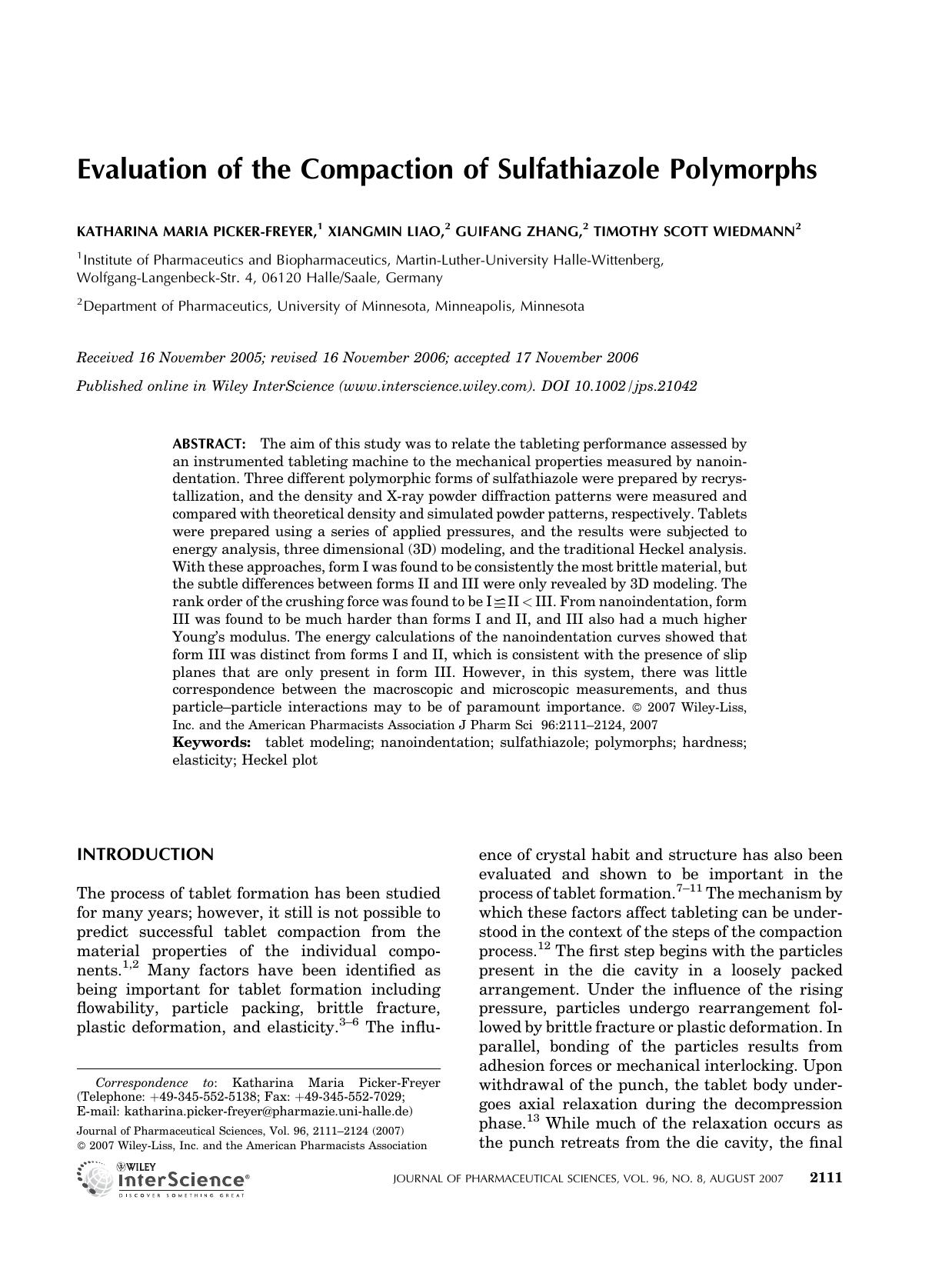 Evaluation of the compaction of sulfathiazole polymorphs by Unknown