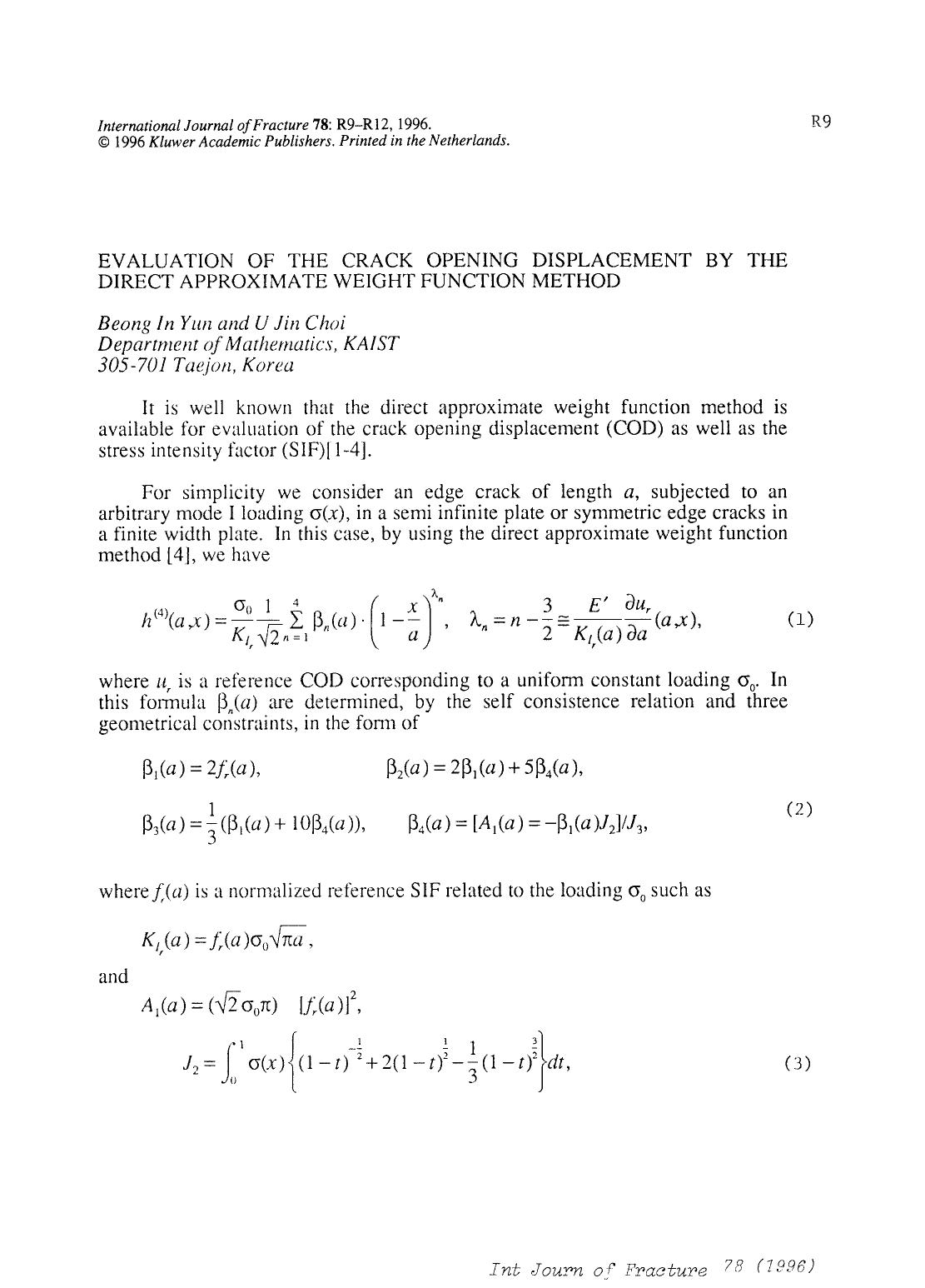 Evaluation of the crack opening displacement by the direct approximate weight function method by Unknown