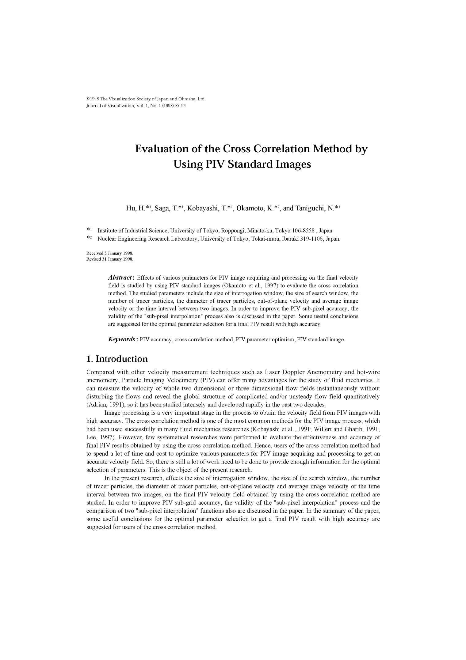 Evaluation of the cross correlation method by using PIV standard images by Unknown