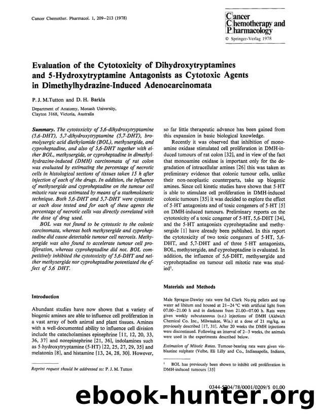 Evaluation of the cytotoxicity of dihydroxytryptamines and 5-hydroxytryptamine antagonists as cytotoxic agents in dimethylhydrazine-induced adenocarcinomata by Unknown