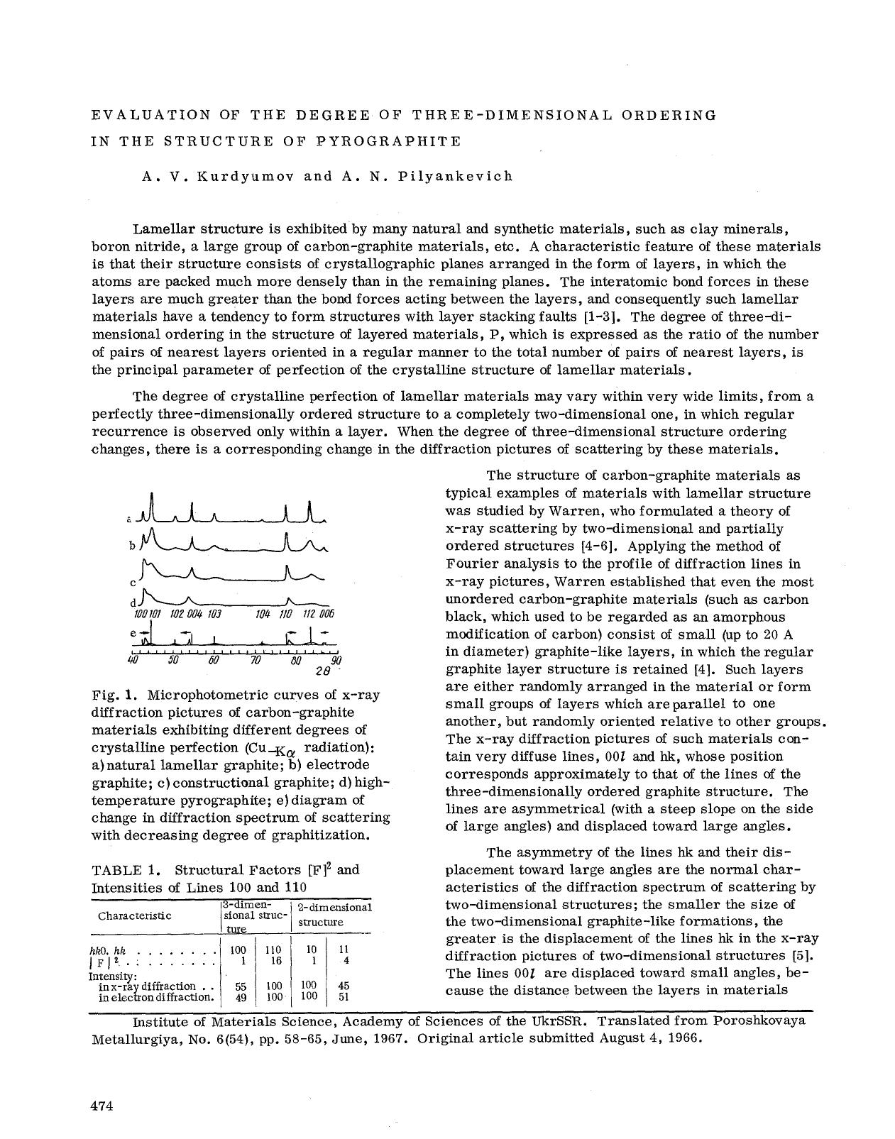 Evaluation of the degree of three-dimensional ordering in the structure of pyrographite by Unknown